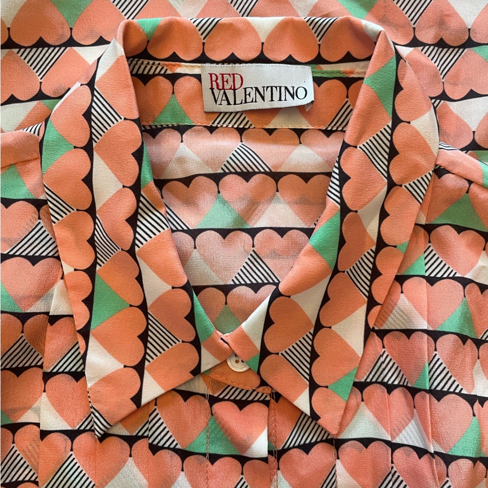 RED Valentino Silk Signature Heart Print Blouse | Designer Top Size L - Picture 4 of 5
